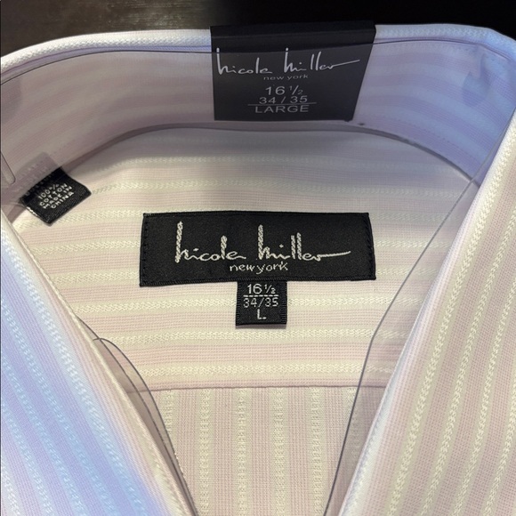 Men long sleeve  Light Pink and White Striped Dress Shirt
large neck 16.534/34 - Picture 5 of 6